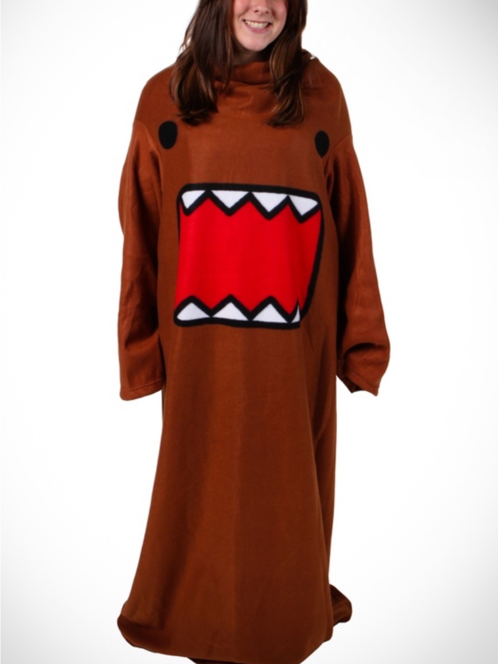 Novelty Brown Monster Wearable Blanket with Red Mouth Graphic